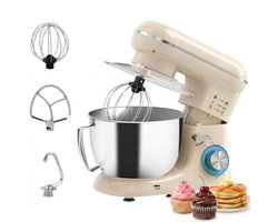 TEKROA® Keukenmachine 1300W - Keukenrobot - 4.5L - Foodprocessor met 6 - standen - Mixer met Mengkom - BPA-vrij - Keukenmixer - 3 Accessoires - Beige