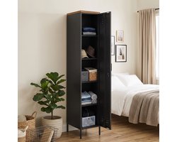 TEKROA® Kledingkast – Metalen kast met - verstelbare planken - voor slaapkamer en kantoor - 35x46x183 cm - zwart