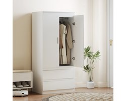 TEKROA® Kledingkasten - Kledingkast voor de slaapkamer - met 2 deuren - 2 lades en 3 vakken - wit