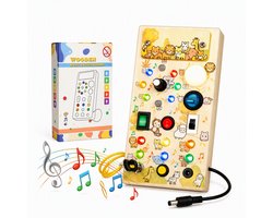TEKROA® Montessori Busy Board met LED Lichtjes - Houten Activiteitenbord - Educatief Speelgoed vanaf 3 jaar - Sensorisch Reisspeelgoed voor Peuters - Motoriek Speelgoed - Dierentuinserie