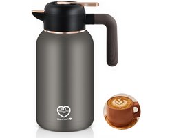 TEKROA® Thermoskan 2 Liter – RVS Isoleerkan – Koffiekan met Drukknop - Zwart - Koffie - Thee - Voor warme en koude dranken - 36u Koud / 24u Warm