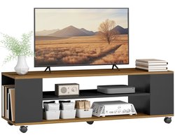 TEKROA® TV-meubel - 4 planken voor 55-inch tv's, - 120x40x38,5 cm - walnoot en zwart