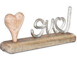 Tekst Hart Decoratie - Tafeldecoratie Woonaccessoire - Woonkamer Aankleden - Metaal en Hout - 255 cm - Zilver