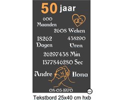 Tekstbord 50 jaar getrouwd incl namen en datum Gepersonaliseerde Cadeaus - Jubileum - Geschenk - Spreuken - Wand Bord Huwelijk