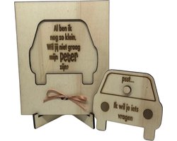 Tekstbord en puzzel Wil je mijn PETER zijn? | auto | taupe | peter vragen | peter worden