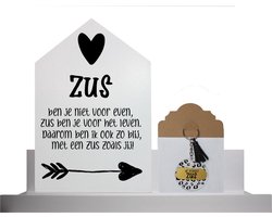 Tekstbord zus met sleutelhanger - cadeau zus - kado zus - zuskado - teksthuis zus - sleutelhanger zus - de leukste zus - sleutelhanger - verjaardagcadeau - decoratiehuis - tekstbord huis - uniek cadeau - houten tekstbord - zussencadeau