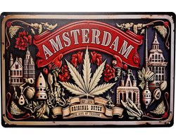 Tekstborden – Amsterdam - Wandbord – Metalen borden – Muur decoratie – Wandbord metaal – Metalen wandbord – Reclamebord – 20 x 30cm groot - Cave & Garden