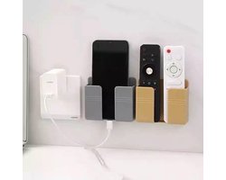 Telefoon & Afstandbediening houder voor in de slaapkamer  - Organizer - Opberg bakje Grijs - Opberg box - Mobile phone wall organizer Grey - Telefoon & afstandsbediening nachtkast houder  - Opberg bakje voor bureau artikelen- Telefoon accessoires