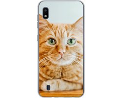 Telefoonhoesje Geschikt voor Samsung Galaxy A10 hoesje - Kat - Hout - Kast - Siliconen Telefoonhoesje Telefoonhoesje