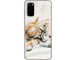 Telefoonhoesje Geschikt voor Samsung Galaxy S20 hoesje - Katten - Bank - Woonkamer - Siliconen Telefoonhoesje Telefoonhoesje