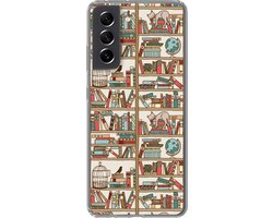 Telefoonhoesje Geschikt voor Samsung Galaxy S21 FE hoesje - Kat - Boek - Kast - Jongens - Meisjes - Kinderen - Kind - Siliconen Telefoonhoesje Telefoonhoesje