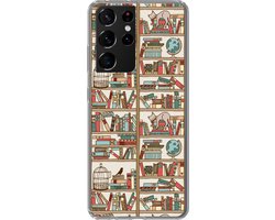 Telefoonhoesje Geschikt voor Samsung Galaxy S21 Ultra hoesje - Kat - Boek - Kast - Jongens - Meisjes - Kinderen - Kind - Siliconen Telefoonhoesje Telefoonhoesje