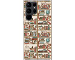 Telefoonhoesje Geschikt voor Samsung Galaxy S22 Ultra hoesje - Kat - Boek - Kast - Jongens - Meisjes - Kinderen - Kind - Siliconen Telefoonhoesje Telefoonhoesje