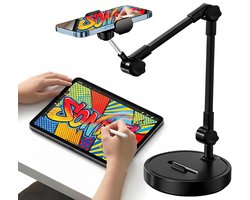 Telefoonhouder Bureau - Verstelbare Telefoonstandaard met Flexibele Arm - 720° Draaibaar - Voor Overhead Filmen, Livestreaming en Videobellen - Horizontaal & Verticaal - Zwart