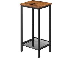 Telefoontafel bijzettafel met verstelbaar netvak - smal nachtkastje - 38 x 28 x 735 cm - kantoor hal woonkamer industrieel design donkerbruin