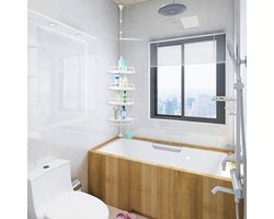 Telescopisch Doucherek met 4 Planken - Handig Hoekrek voor Badkamer zonder Boren