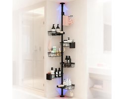 Telescopisch doucherek voor in de hoek, verstelbaar rek met opbergbakken voor badkamerartikelen