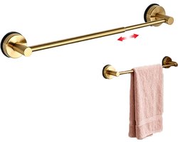 Telescopisch handdoekrek - Telescopische handdoekstang met zuignappen - Handdoekrek - Verstelbare handdoekstang - Haakjes met zuignappen - Badkameropbergrek zonder boren - Goud - Telescopisch 30 tot 60 cm - Geschikt voor badkamers en keukens