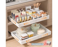 Telescopisch Schuiflade – Breng 4 schoonmaakdoeken mee-Keukenkast Organizer – Gootsteenkast/Lade Organizer - binnenlade keuken – Uittrekbaar en Verstelbaar (32-52 cm) – Geen boor vereist –1 stuk Wit