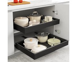 Telescopisch Schuiflade – Keukenkast Organizer – Gootsteenkast/Lade Organizer - binnenlade keuken – Uittrekbaar en Verstelbaar (32-52 cm) – Geen boor vereist – 1 stuk Zwart