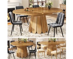 Telescopische Eettafel, Uitschuifbare Eettafel, Eetkamertafel, Keukentafel, Balkontafel, Houten Eettafel - Ronde Eettafel, Uitschuifbaar tot Ovaal, 118-158 cm, Biedt Plaats aan Maximaal 6 Personen-Brown