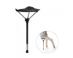 Telescopische kruk - Opvouwbare kruk - Draagbaar - Wandelkruk - Lichtgewicht viskruk - Wachtkruk - Comfortabel - Opvouwbare kampeerkruk - Opvouwbare stoel - Kampeerkruk met draagtas - Verstelbare lengte - 85 cm - Zwart