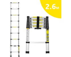 Telescopische Ladder - Telescoopladder - 2,6 m zilver, Max. Belasting 150 kg, Compact en Draagbaar met Soft Closing Systeem, Geschikt voor Particulier en Professioneel Gebruik, Telescopische Vouwladder