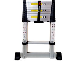 Telescopische ladder – Telescoopladder aluminium – Maximale hoogte 3,20 meter – Telescoopladder met stabilisatiebalk – Mexxo