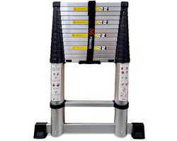 Telescopische ladder – Telescoopladder aluminium – Maximale hoogte 4,40 meter – Telescoopladder met stabilisatiebalk – Mexxo