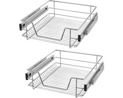 Telescopische lade, keukenkast, organizer van metaal, keukenlade, mand met geleiderails, uittrekbare kastlade, lade-inzetstukken voor 50 cm brede keukenkast (2 stuks) -HMTM-CH50-2