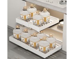 Telescopische lade, verstelbare breedte uitschuifbare kastorganizer, uittrekbare kastorganizer, uittrekbare kast keukenorganizerkast, wit (klein: 32-48 cm)