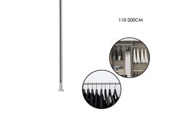 Telescopische stang zonder boren 110-200 cm, douchegordijn, roestvrij staal 304 Ø25 mm, zilver/wit