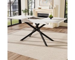 Telescopische Tafel - Uitschuifbare Eettafel - Gezellig Tafelen - Kruisvormige Poten - 120-160 cm - Wit Marmer Zwart