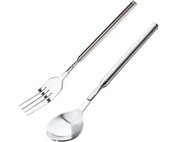 Telescopische vork En Lepel Van Roestvrij Staal - Tafelvork - Voor BBQ - Diner - Fruit - Dessert - Verlengde Vork Bestek - Voor Koken - 21,8 CM ~ 64,5 CM - 2 Stuks