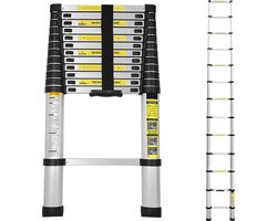 Telescopische Vouwladder - Telescopische Ladders - Soft Close - Werkhoogte 3,8 m - zilverachtig