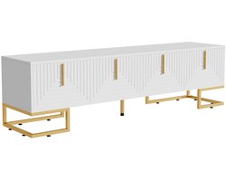 Televisiekast opbergkast zijkast geschikt voor tv's van 70-79 inch met 4 deuren met speciale textuur modern minimalistisch uiterlijk gecombineerd met gouden handgrepen en gouden poten 170x40x45,5 cm wit