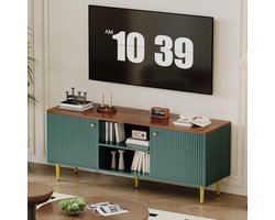 Televisiekast - Televisiekast - Mid-century modern entertainmentmeubel - Verstelbare plank en opbergruimte met 2 deuren - 140 × 64 × 40 cm - Groen