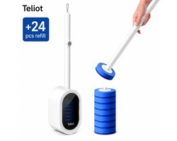Teliot Wegwerp Toiletborstel Set - Toiletborstel met Houder - Wit - 24 Refill Pads - Disposable Toiletborstel met Wandhouder - WC Borstel - Hygiënische Toiletreiniger - Vervangbare Pads