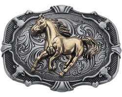 TEMGoods - Turquoise Stenen Riemgesp 87 × 62 mm voor Mannen - Vintage Amerikaanse Western Cowboy - Indiase Elementen - Rechthoekig met Bloem - Antiek Zilver Kleur.