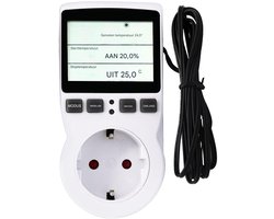 Temperatuurregelaar - Digitale temperatuurregelaar - Sockettype - Verwarmings- en koelthermostaat - 230V - Met sensor, socket en sonde - LCD-scherm - Geschikt voor kassen, aquaria, glazen tanks, reptielen