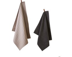 Ten Cate Keukenhanddoeken Set - 1x Keukendoek 50x50 & 1x Theedoek 60x65 - Antraciet/Taupe