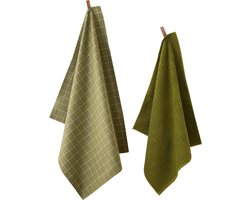 Ten Cate Keukenhanddoeken Set - 1x Keukendoek 50x50 & 1x Theedoek 60x65 - Mosgroen/Avocado