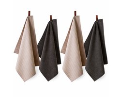 Ten Cate Keukenhanddoeken Set – 4-delig – 2x Keukendoek 50x50 cm & 2x Theedoek 60x65 cm – 100% Katoen – Antraciet/Taupe