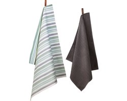 Ten Cate Theedoeken en Keukendoeken Set - Theedoeken en Handdoeken Set - Keukenset Theedoeken en Keukendoek - Keukendoek - Theedoek - 1x Keukendoek 50x50 cm - 1x Theedoek 60x65 cm - Katoen - Grijs en Groen