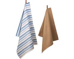 Ten Cate Theedoeken en Keukendoeken Set - Theedoeken en Handdoeken Set - Keukenset Theedoeken en Keukendoek - Keukendoek - Theedoek - 1x Keukendoek 50x50 cm - 1x Theedoek 60x65 cm - Katoen - Blauw en Zand