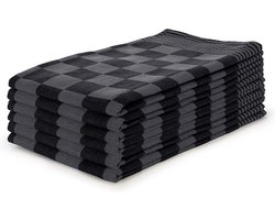 Ten Cate Theedoeken set Blok Zwart - 65x65 - Set van 6 - Geblokt - Blokdoeken - 100% katoen - Horeca Theedoeken