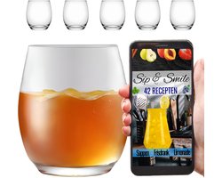 TEN® Sapglazen & Frisdrank glazen 390ml + 42 Limonaderecepten - 6 Stuks - Hoogwaardig Kristalglas - Limonadeglazen - 6x Sapglas