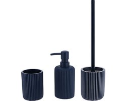 Tendance Badkamer accessoires set 2-delig - Polyresin - blauw - geribbeld - luxe set