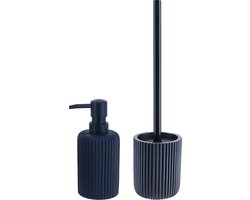 Tendance Badkamer accessoires set 2-delig - Polyresin - blauw - geribbeld - luxe set