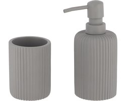 Tendance Badkamer accessoires set 2-delig - Polyresin - grijs - geribbeld - luxe set